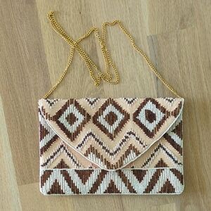 Brown and Cream Beaded Women's Bag